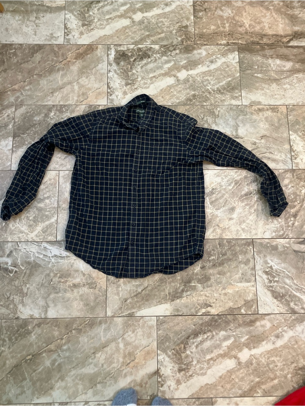NWT Eddie Bauer green, Navy & Brown Plaid Button-Down Shirt 100% Cotton
